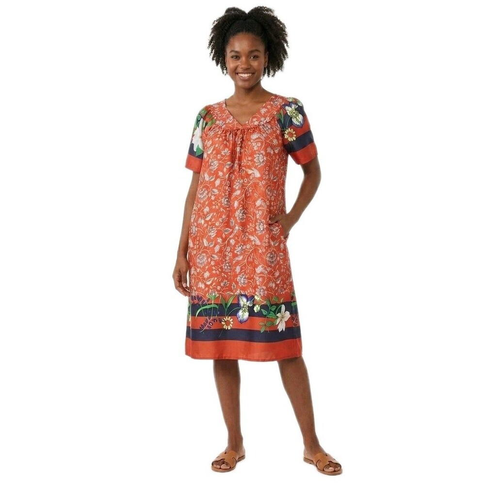 Anthony Richards VTG Floral Birds Red Midi Mumu Patio Dress NWOT Women's L